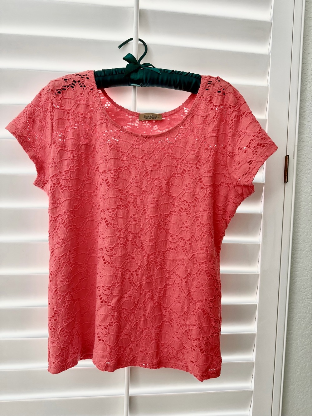 Peck & Peck Coral Lace Short Sleeve Scoop Neck Top Blouse XL